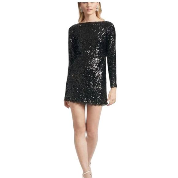 Sachin + Babi Womens Black Cameron Sequin Low Drape Back Mini Dress Size 10 NEW - Picture 2 of 10